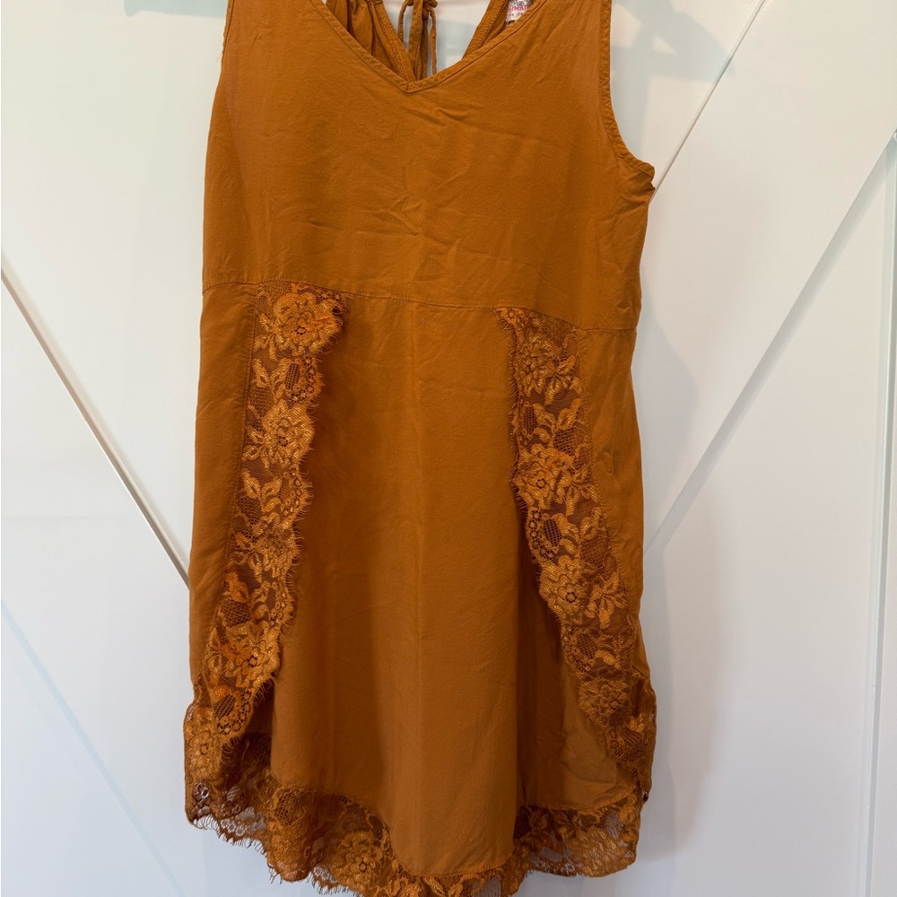 Free People Golden Asymmetrical Halter Style Sundress